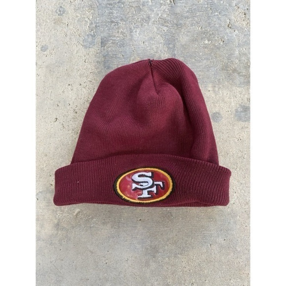 Vintage San Francisco 49ers Leather Red Beanie Hat New Era‎ Authentic Burgundy L